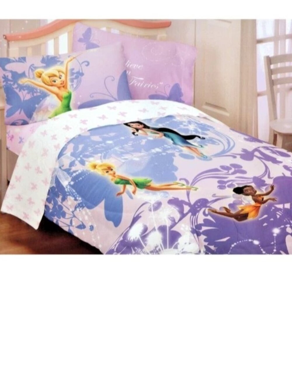 NEW~TWIN Comforter Sheet set~vtg DISNEY PRINCESS~FAIRIES TINKERBELL~cotton rich